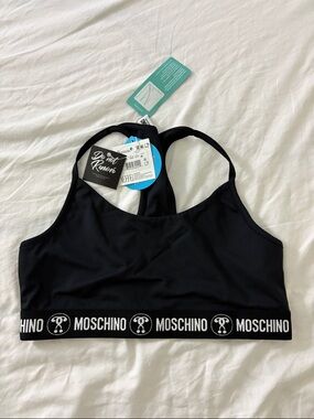 Moschino Black Logo Elastic Racerback Sports Bralette
